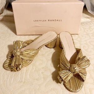 Loeffler Randall Gold Emilia Pleated Knot Mules